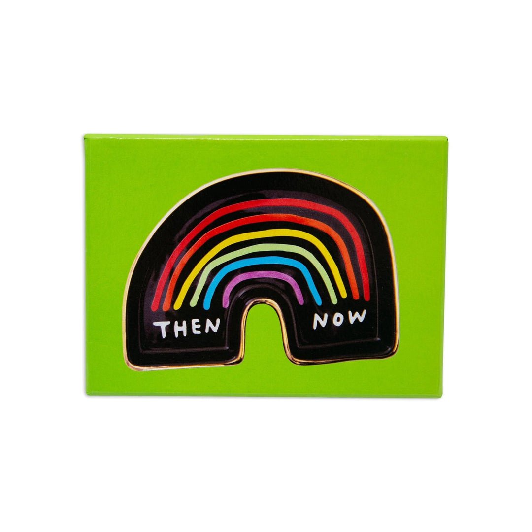 then and now rainbow motif ceramic catch all dish in box