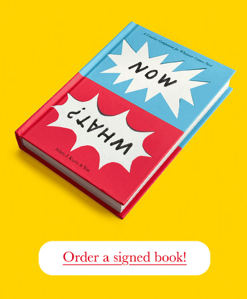 Photo of NOW WHAT book and button that reads "Order a signed book!"