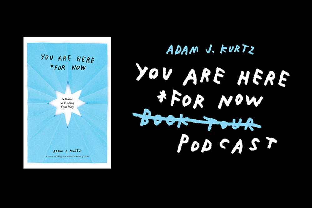 Book cover and text reads "you are here for now book tour podcast"