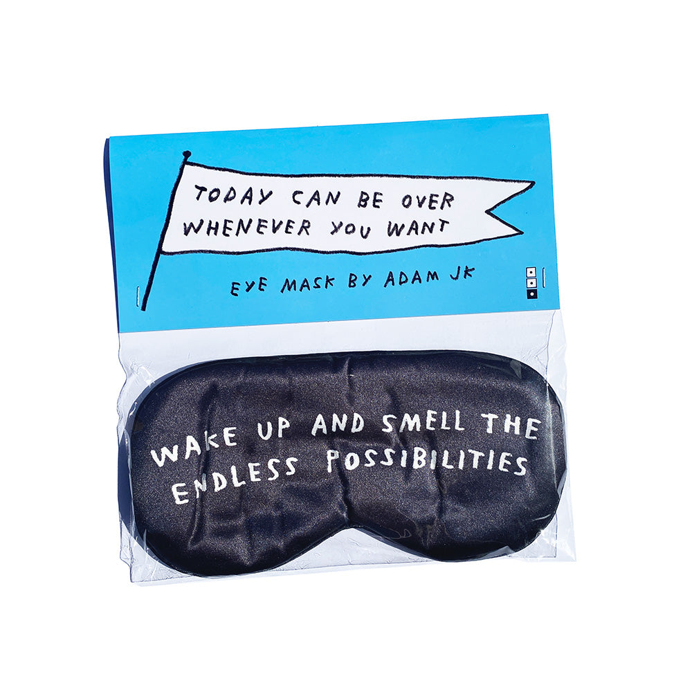 Photo of Endless Possibilities Eye Mask in packaging by Adam JK for Third Drawer Down @AdamJK Adam J. Kurtz